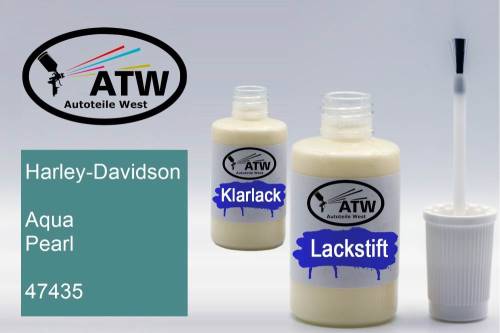 Harley-Davidson, Aqua Pearl, 47435: 20ml Lackstift + 20ml Klarlack - Set, von ATW Autoteile West.